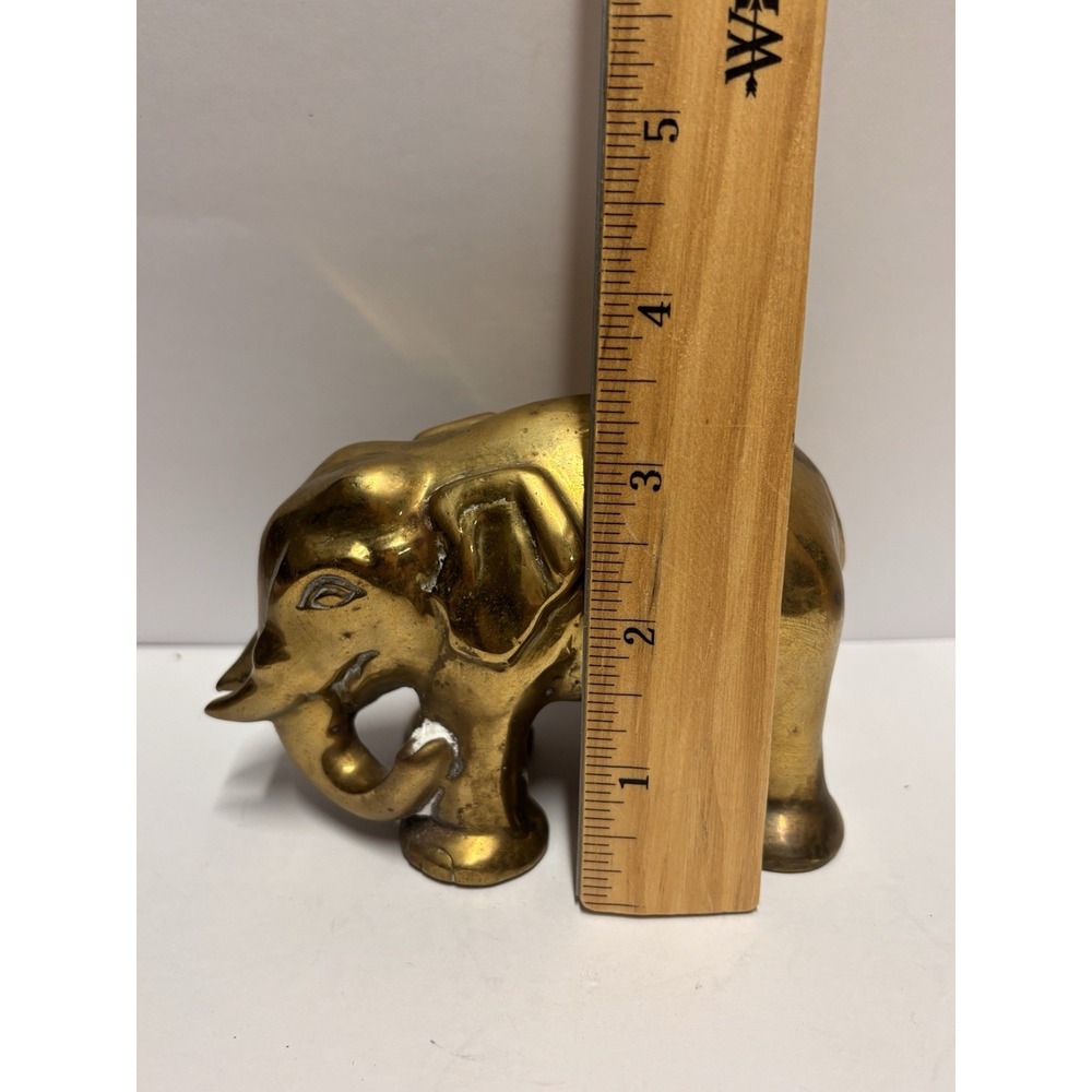 Elephant  Solid Brass‎ Elephant Statue Figurine Heavy Patina Small Vintage - Picture 6 of 12